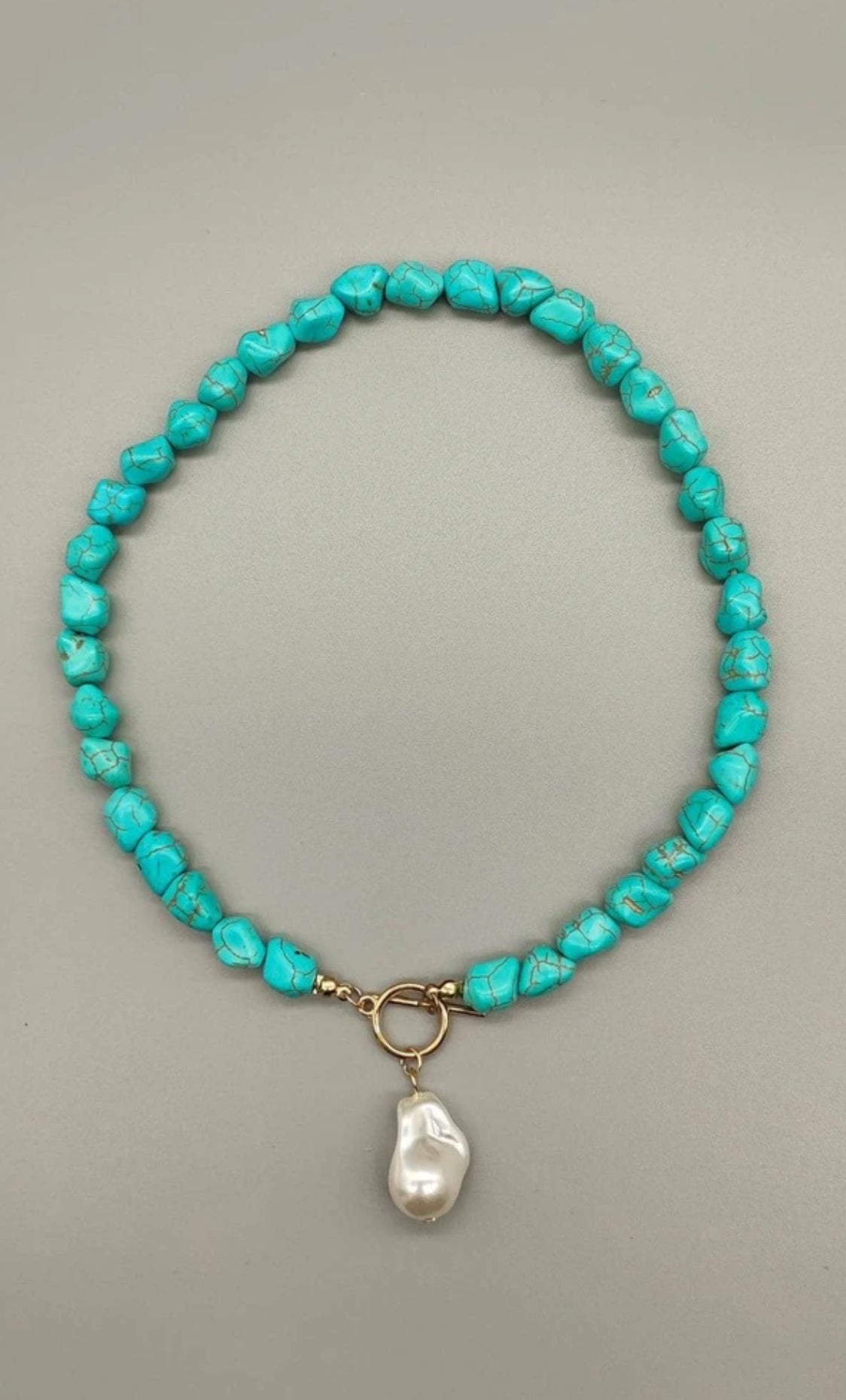 Bohemian Turquoise Beaded Choker Necklace with Pearl Pendant – Vintage Style