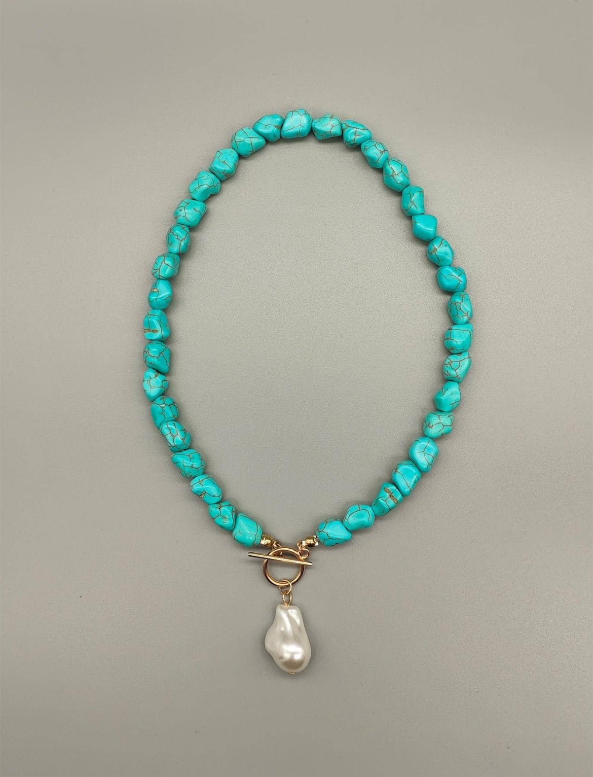 Bohemian Turquoise Beaded Choker Necklace with Pearl Pendant – Vintage Style