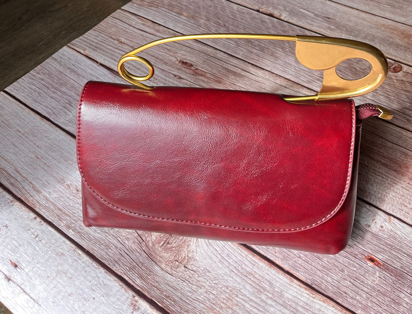 Burgundy Handbag with Oversized Brooch Handle -Statement Piece of Elegance (Limited)