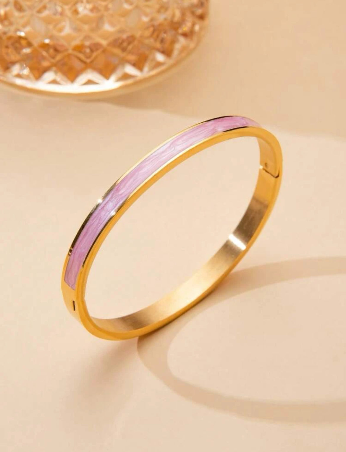 Geometric Marble Pink Bangle – 18K Gold Plated Cuff Bracelet with Glitter