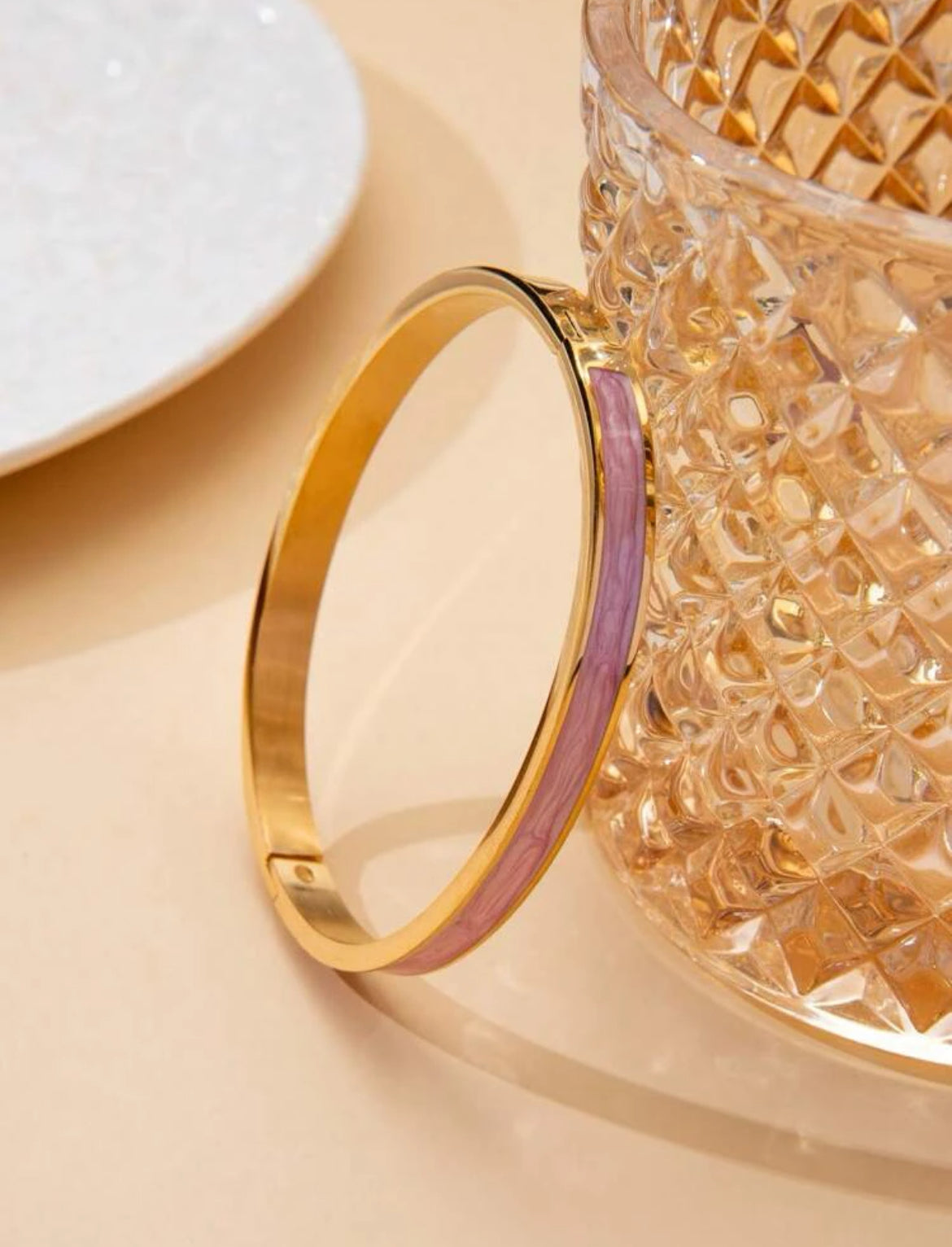 Geometric Marble Pink Bangle – 18K Gold Plated Cuff Bracelet with Glitter