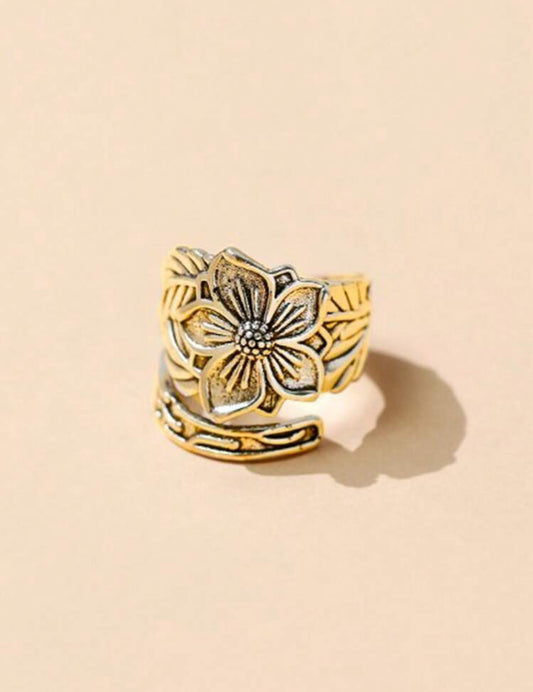 18K Gold Plated Floral Wrap Ring – Elegant Statement Jewelry