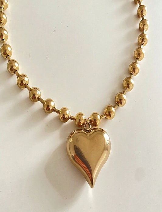 Heart Pendant Necklace - Stainless Steel Statement Choker
