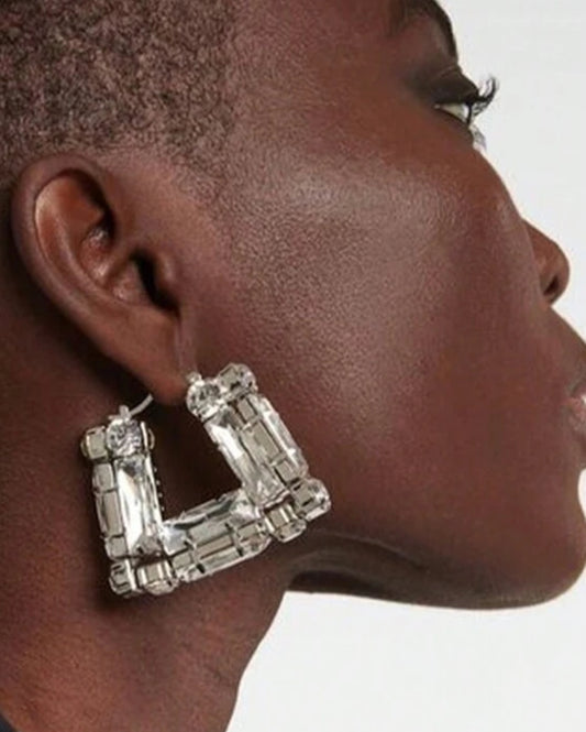 Large Square Crystal Hoop Earrings with Rhinestones