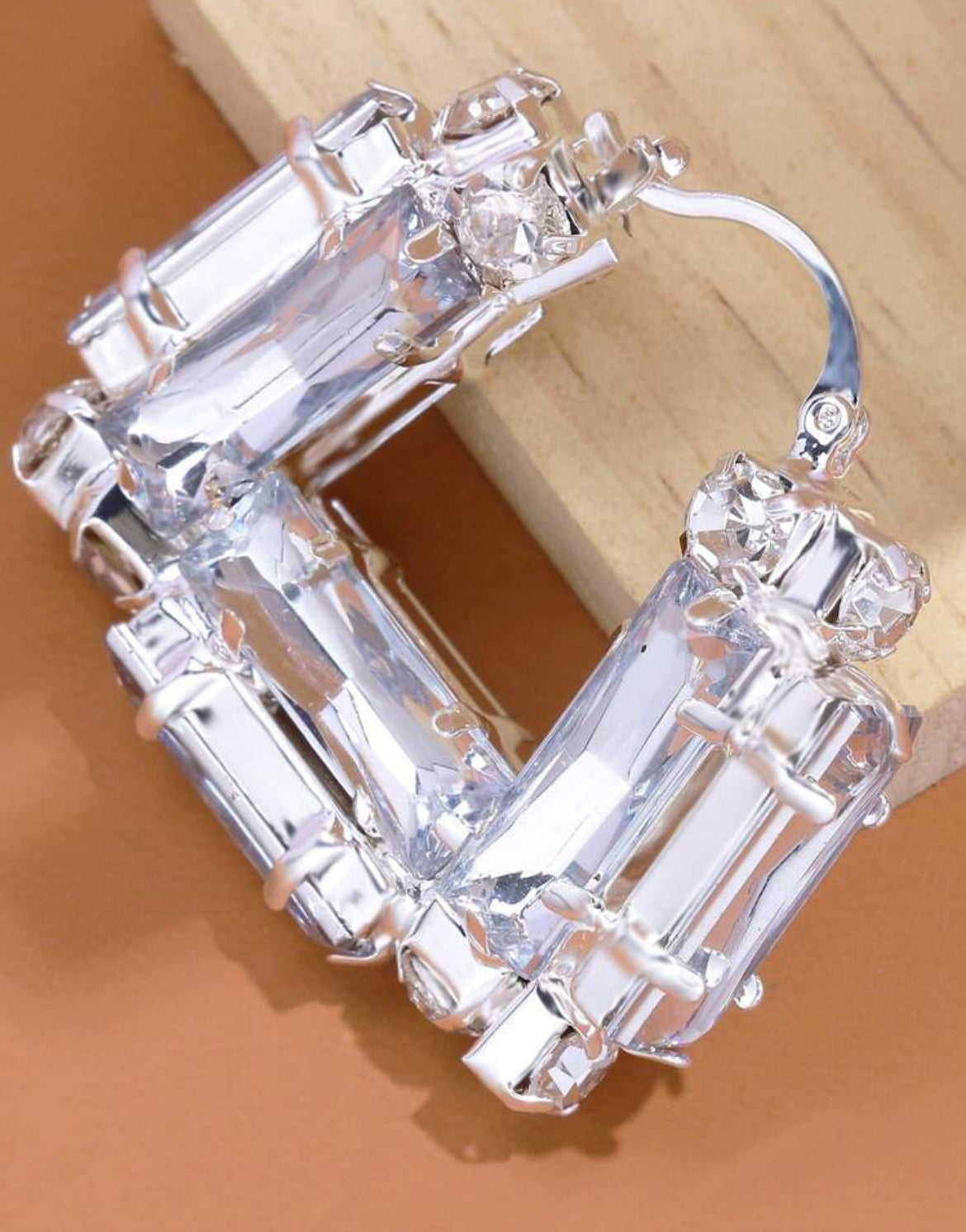 Large Square Crystal Hoop Earrings with Rhinestones