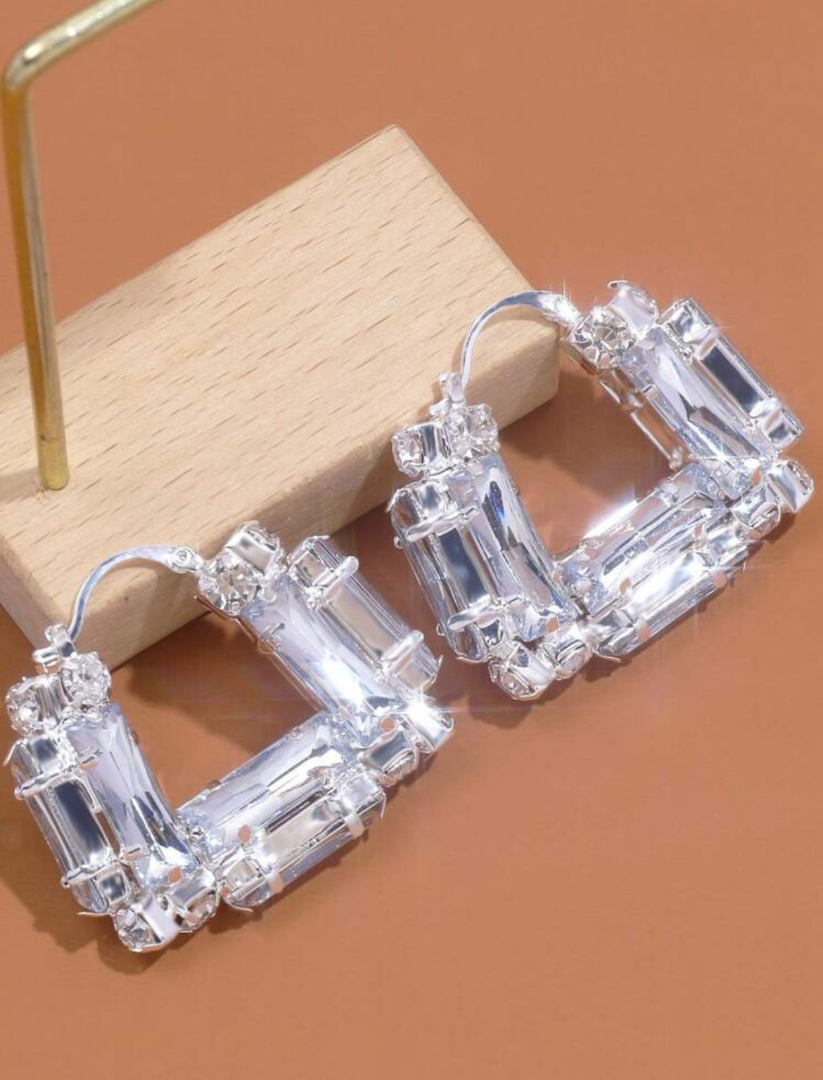 Large Square Crystal Hoop Earrings with Rhinestones