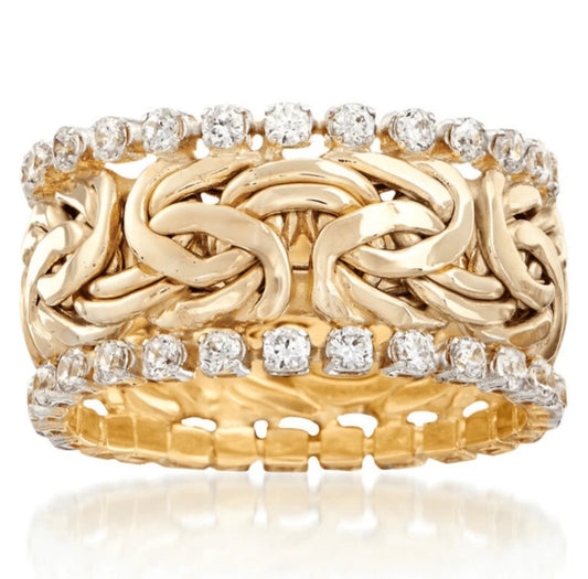 Rhinestone Braided Band Ring – Sparkling Woven Design in Gold