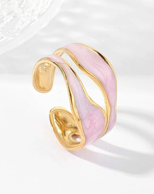 Soft Pink Glitter Cuff Ring – Shimmering Statement Piece