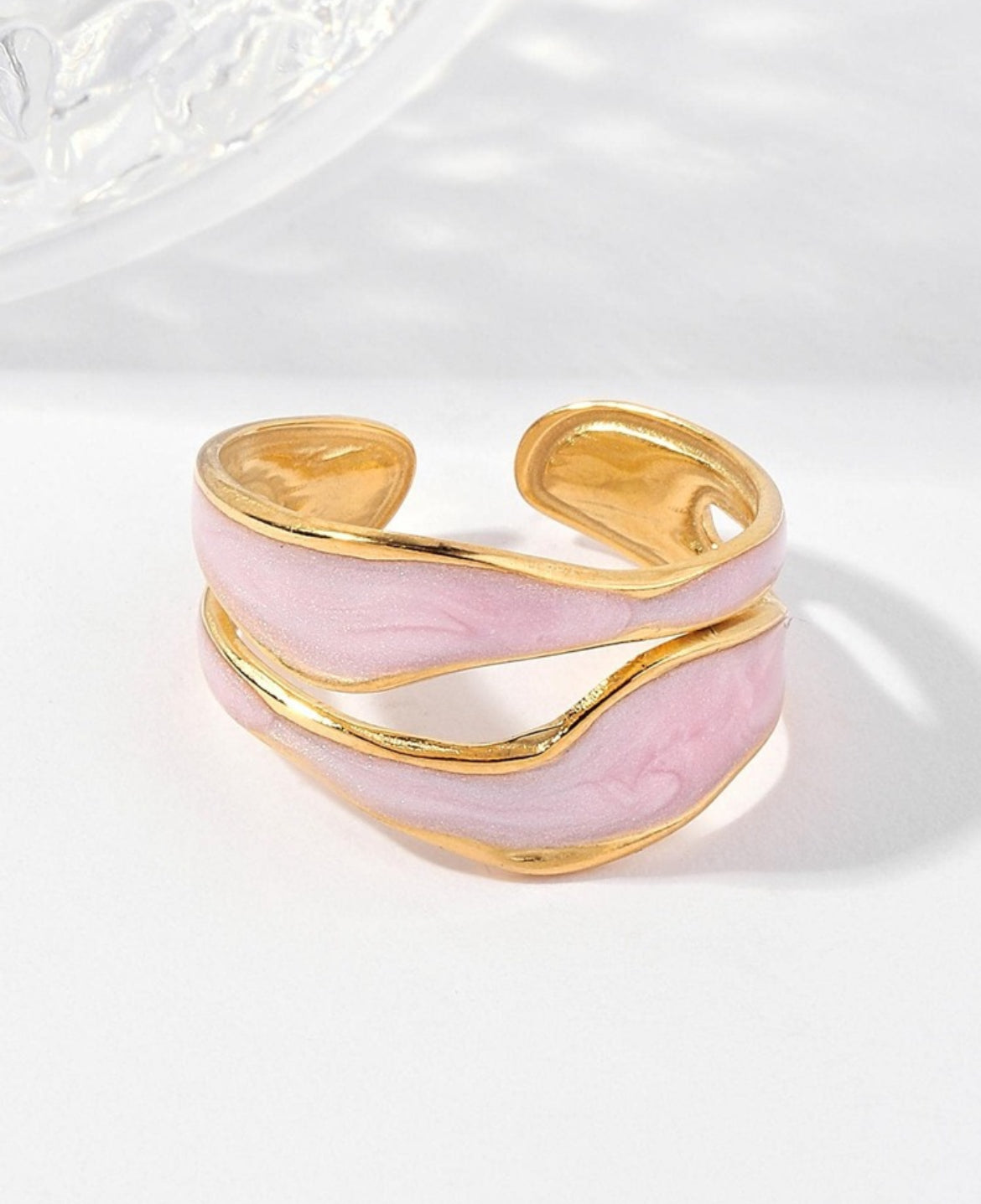 Soft Pink Glitter Cuff Ring – Shimmering Statement Piece