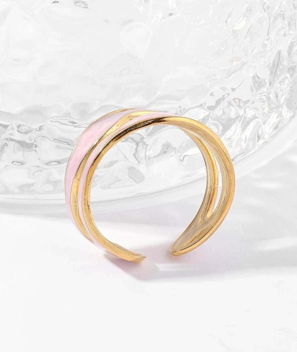 Soft Pink Glitter Cuff Ring – Shimmering Statement Piece