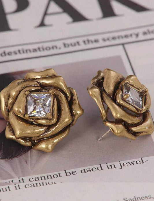 Blooming Rose Earrings – Vintage Charm with Titanium Steel