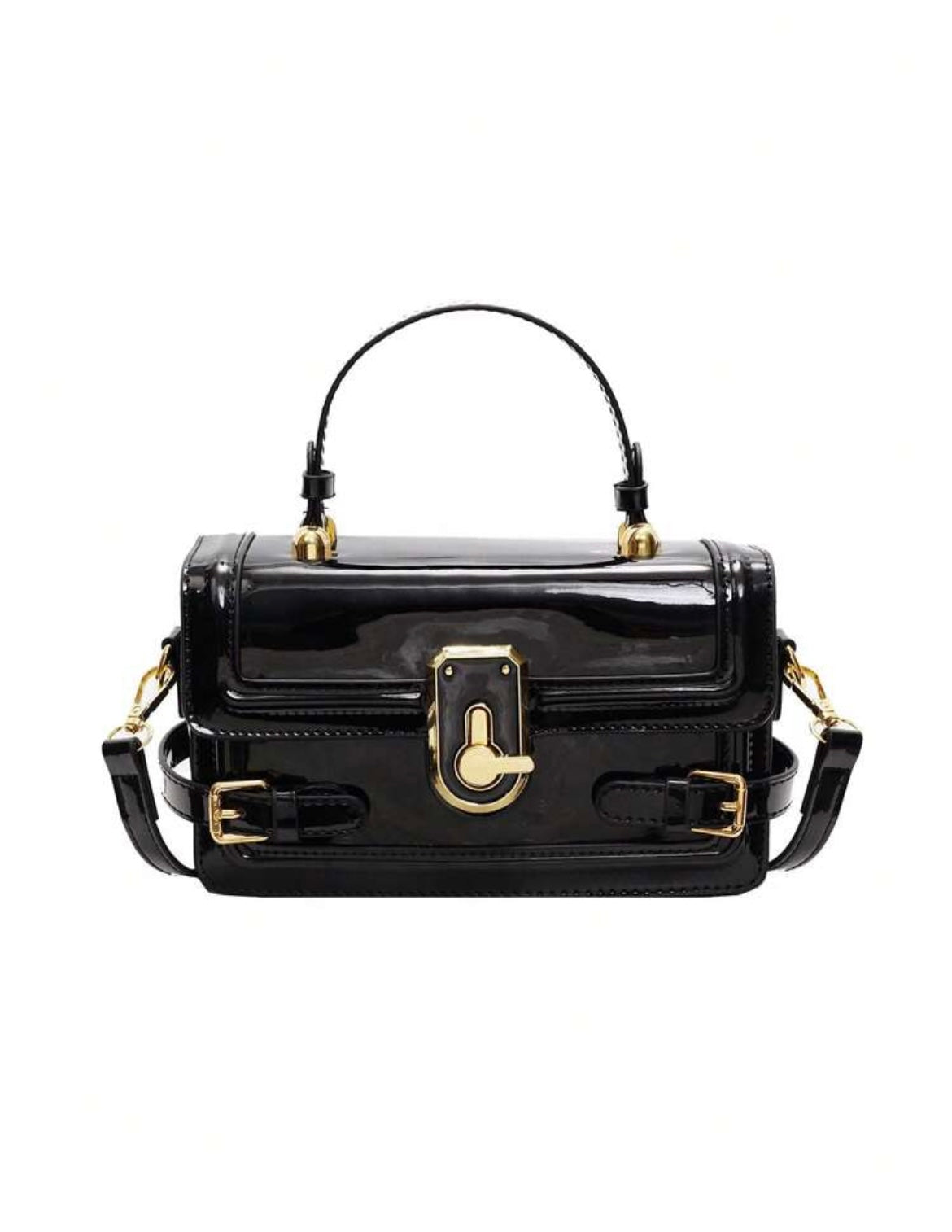 Luxury Patent Leather Chest Handbag with Gold Finish