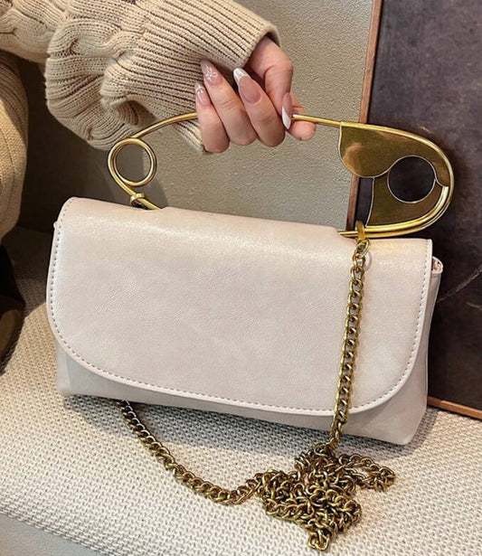 Ivory Handbag with Oversized Brooch Handle -Statement Piece of Elegance (Limited)