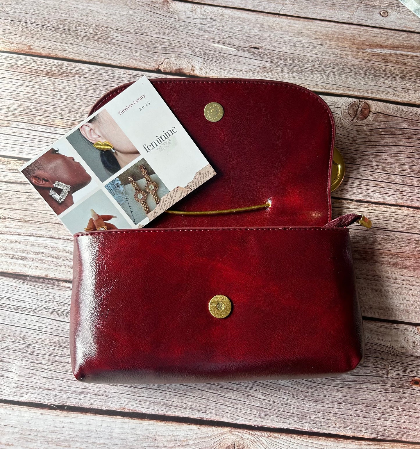 Burgundy Handbag with Oversized Brooch Handle -Statement Piece of Elegance (Limited)
