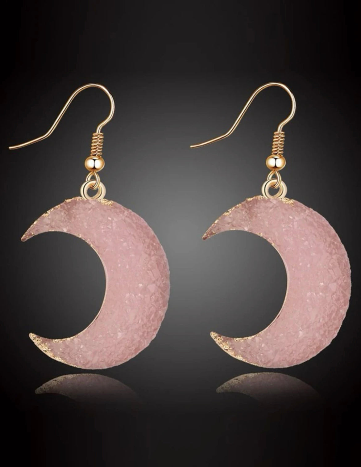 Textured Pink Crescent Moon Drop Earrings