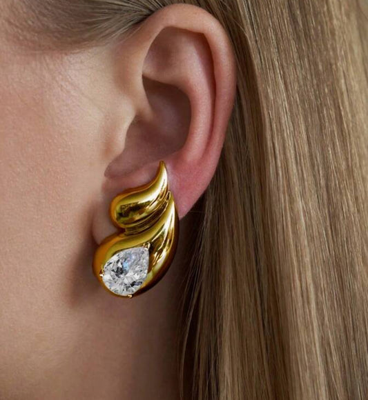 Luxury Teardrop Earrings with Center Diamond – Elegant Jewelry18K Gold Plated