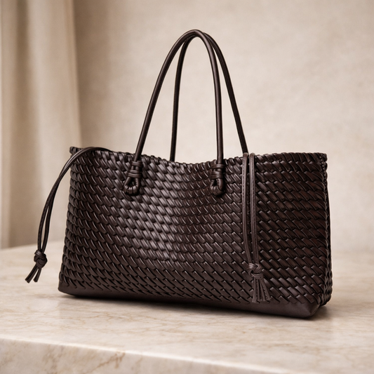 Espresso Woven Leather Tote Bag