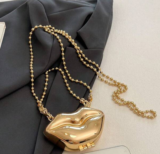 Kiss Lips Crossbody Mini Bag in Gold – Two-Way Wearable Statement Bag -Limited Stock