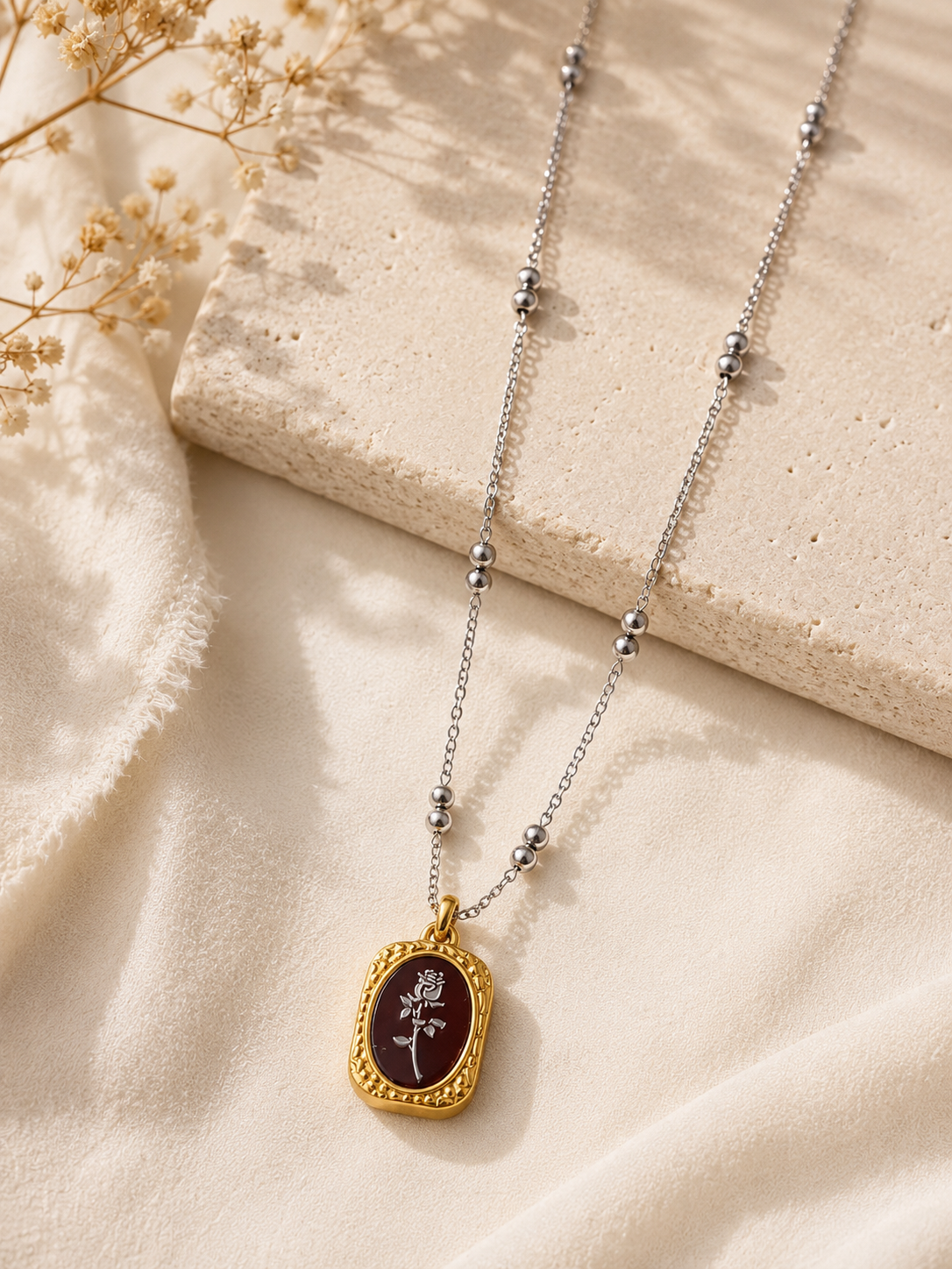 Rose Portrait Pendant Necklace