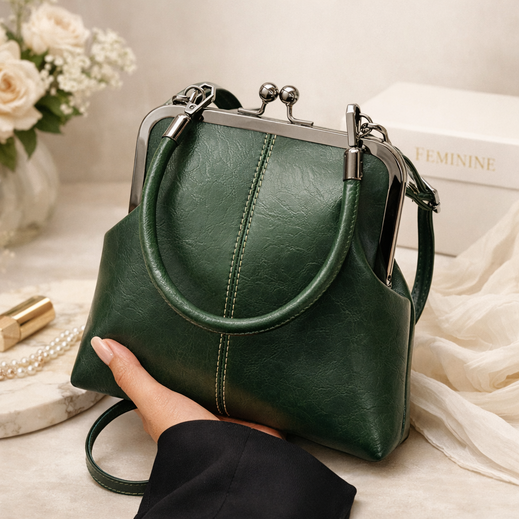 Forest Green Kiss Lock Handbag