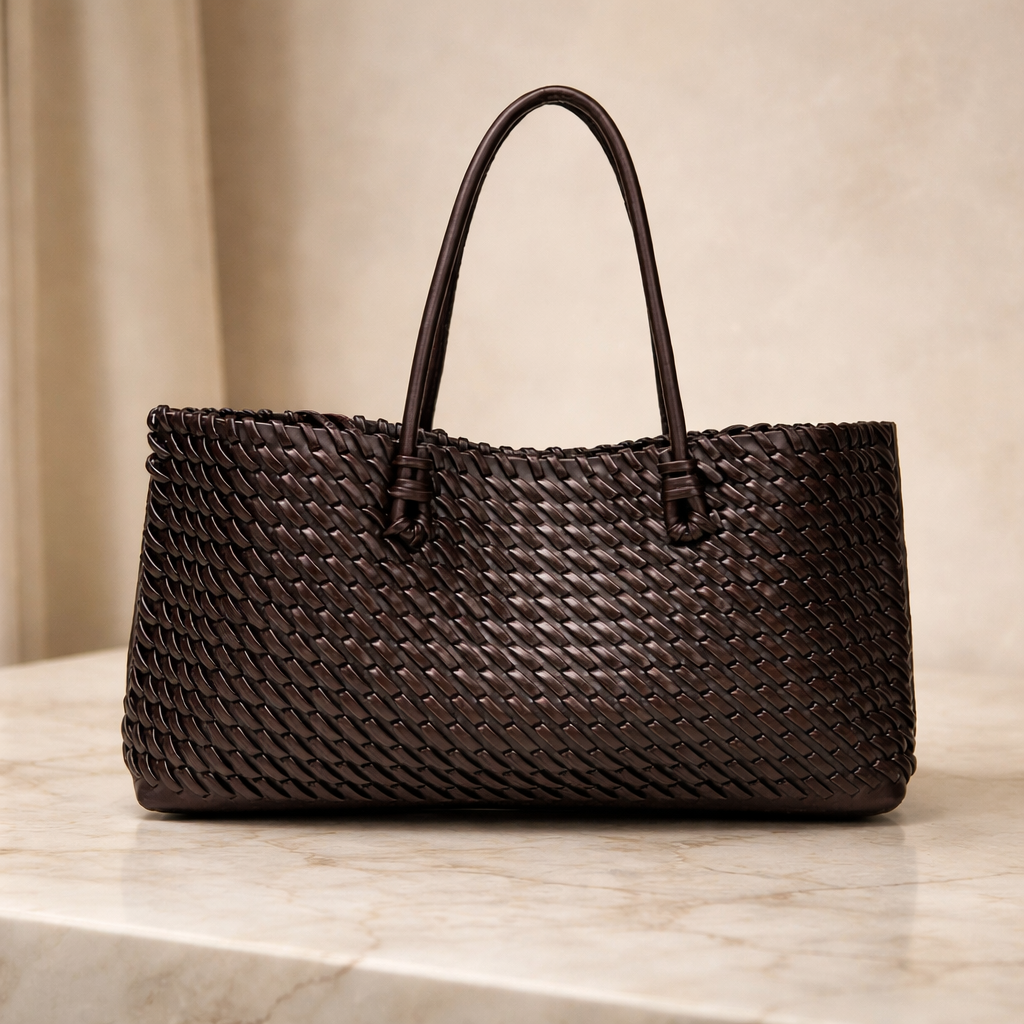 Espresso Woven Leather Tote Bag