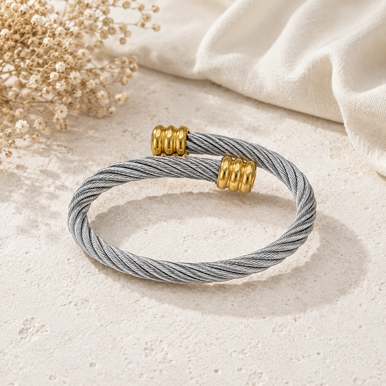 Two-Tone Cable Cuff Bracelet