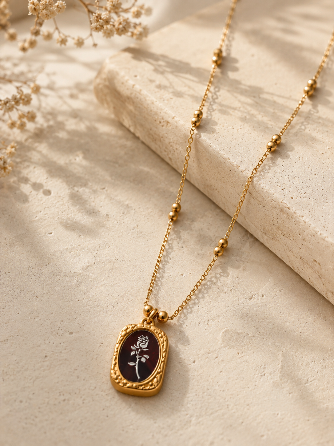 Rose Portrait Pendant Necklace