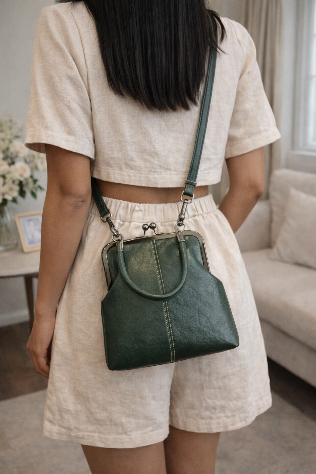 Forest Green Kiss Lock Handbag