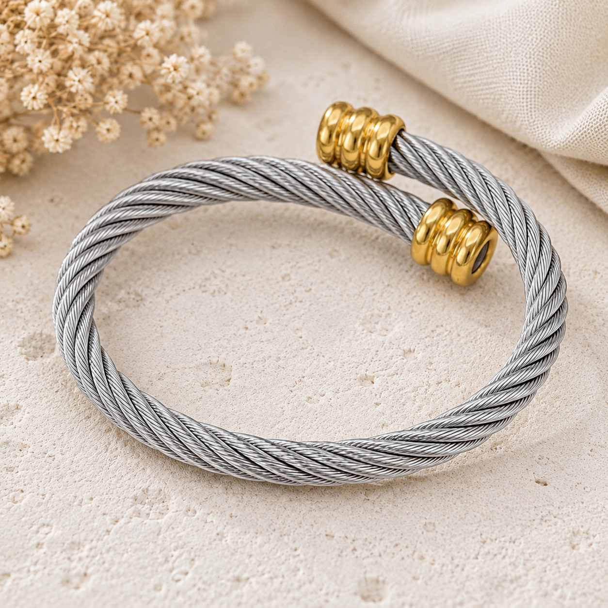 Two-Tone Cable Cuff Bracelet