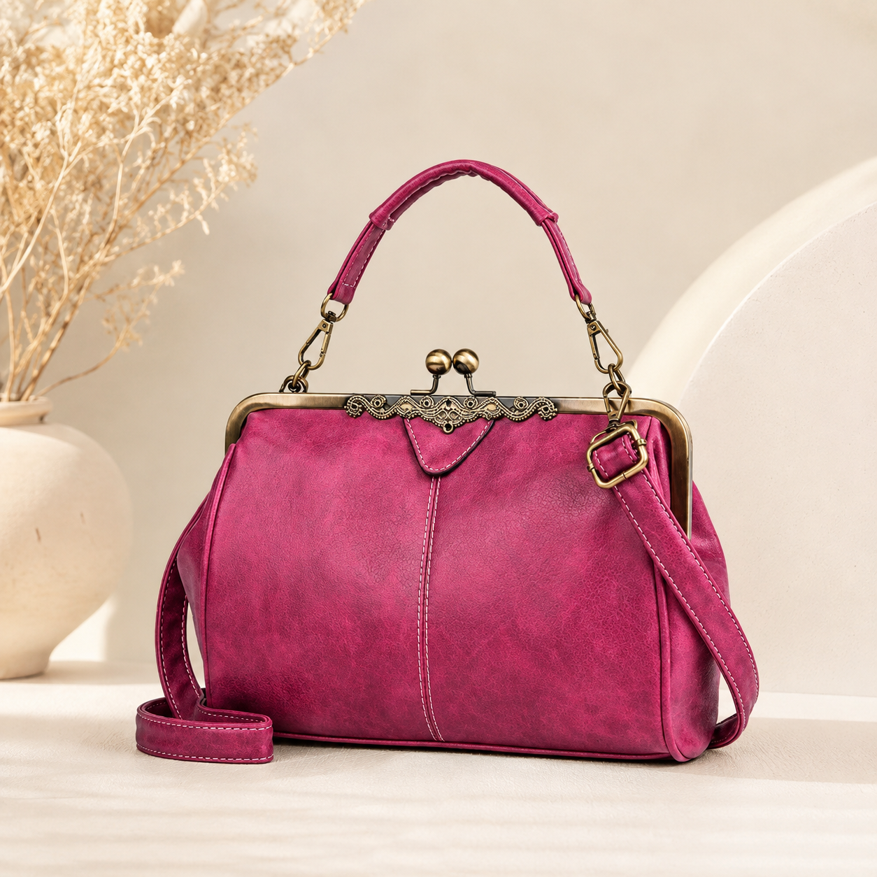 Berry Bae Kiss Lock Handbag