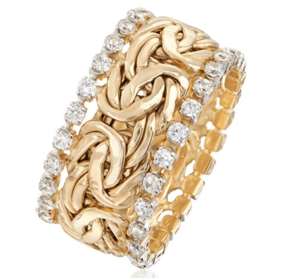 Rhinestone Braided Band Ring – Sparkling Woven Design in Gold