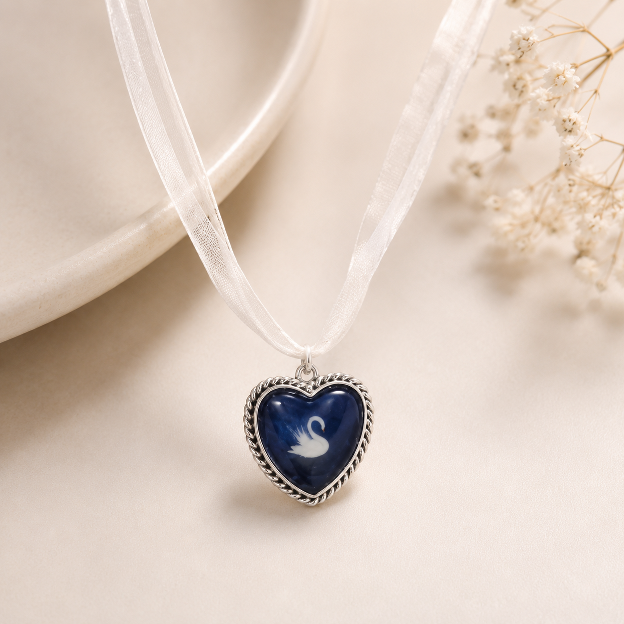 Midnight Swan Ribbon Necklace