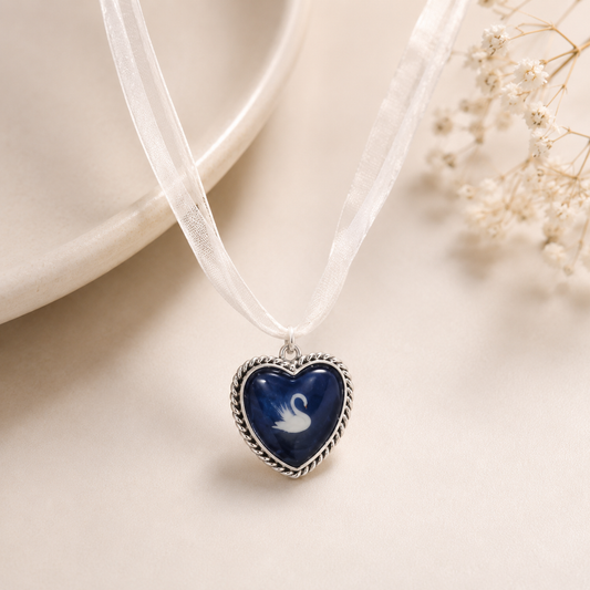 Midnight Swan Ribbon Necklace
