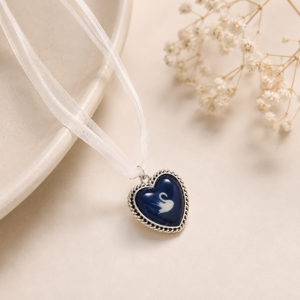 Midnight Swan Ribbon Necklace