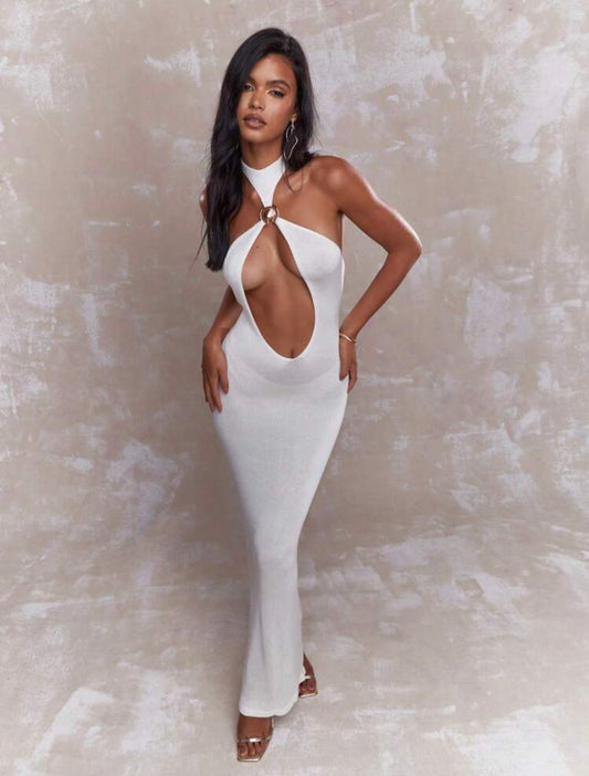 White Halter Maxi Dress