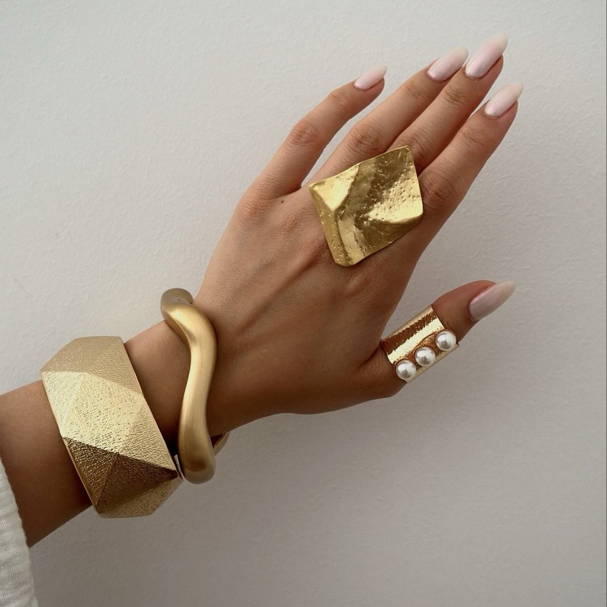 Brushed Gold Modern Wave Bracelet