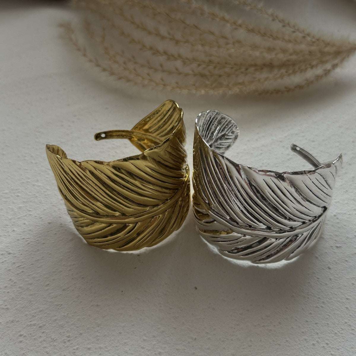 Leaf Engraved Open Bracelet